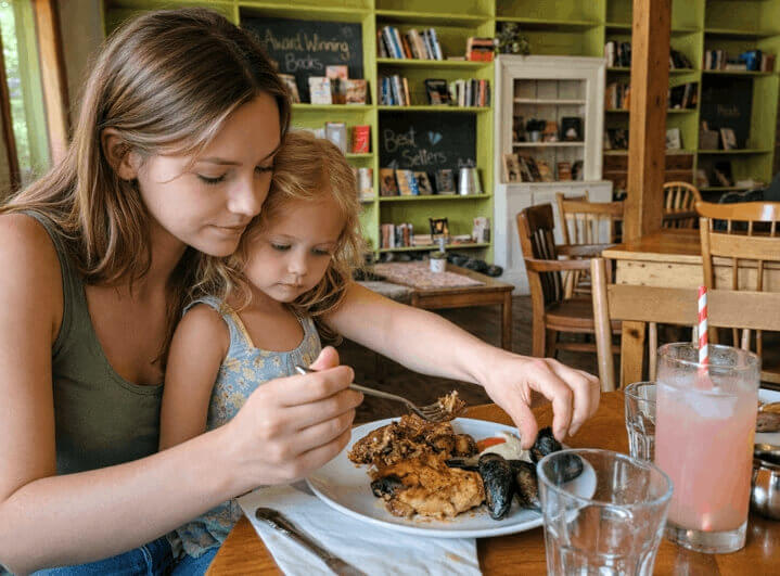 Family enjoying a farm-to-table lunch at The Flying Apron Cookery in Summerville Nova Scotia