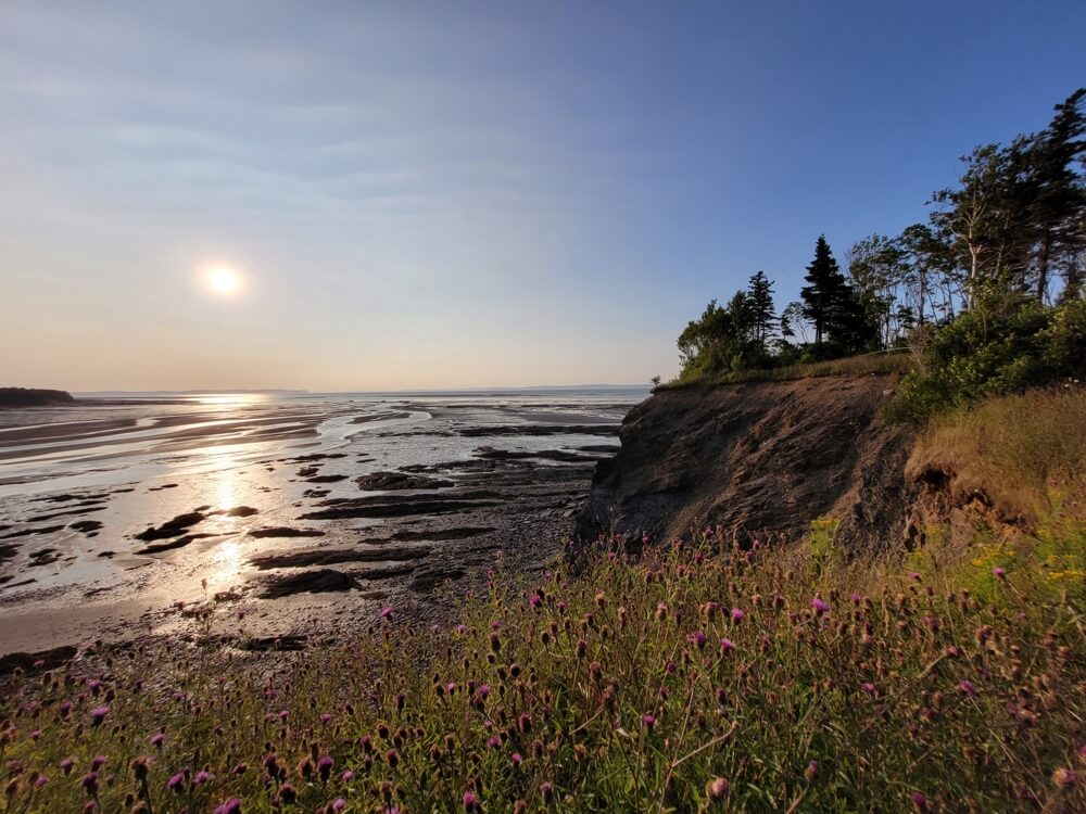 Sunset over tidal flats along the Minas Basin on the Bay of Fundy in Nova Scotia
