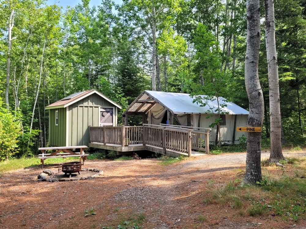 Pine Tent at NATURA Wilderness Resort with accessible ramp near Halifax Nova Scotia