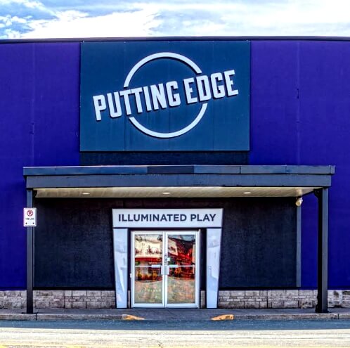 Exterior of Putting Edge Halifax, indoor glow-in-the-dark mini golf attraction.